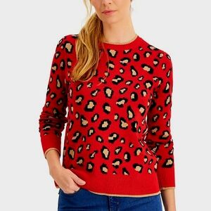 Charter Club Red Animal Print Sweater Size M NWT